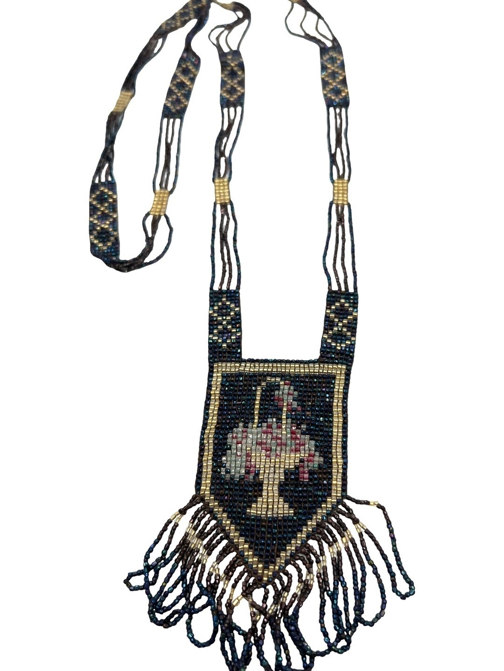 Art Deco Flapper Seed Bead Flower Basket Sautoir Necklace